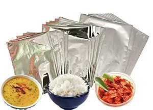 KRUM Aluminium Silver Foil Plastic Pouches Bags for Multipurpose for Tea, Coffee, Food Packaging Metalised Hot/Dry Food Parcel Bags, Pack of 50 Pieces with Rubber Band for Packaging (500 Grams)