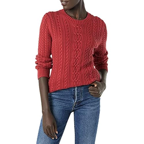 Amazon Essentials Women's Regular Fit Soft Cotton Cable Knit Ribbed Crewneck Sweater (Available in Plus Size)