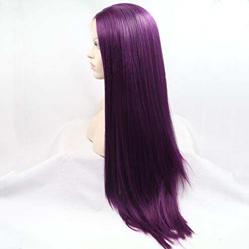 Xiweiya Dark Purple Long Silky Straight Hair Wigs Synthetic 13 * 3 Lace Front Wigs Middle Part Heat Resistant Hair Natural Hairline Cosplay Wigs - Image 3