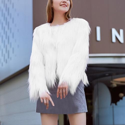 XUNRYAN Girls Fuzzy Faux-Fur Coat Cropped Winter Jackets Fluffy Short Coat Open Front Cardigan Shawl Wraps for Wedding2
