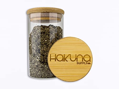 Hakuna Supply - Borosilicate Glass Storage Jar With Decorative Airtight Bamboo Lid - Multi-Use Storage Container For Herbs, Tea, Candy, Q-Tips, Etc. For The Bedroom, Kitchen, And Bathroom (1/2 Oz., Hakuna Classic) #TOP5
