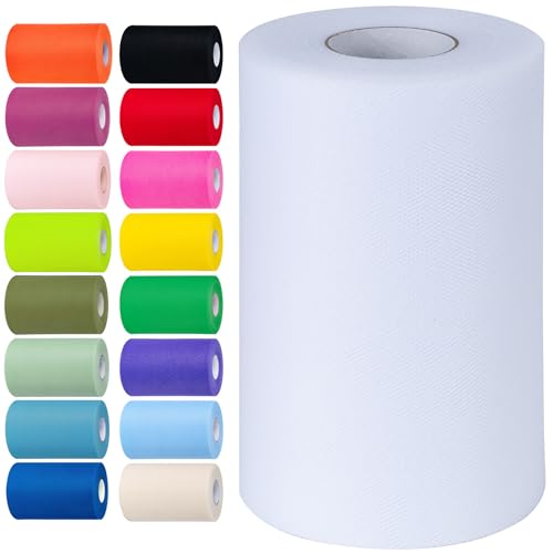 white tulle fabric rolls 6 inch by 100 yards 300 feet tulle roll spool fabric for diy tutu skirt baby shower birthday party wedding decorations christmas craft supplies white