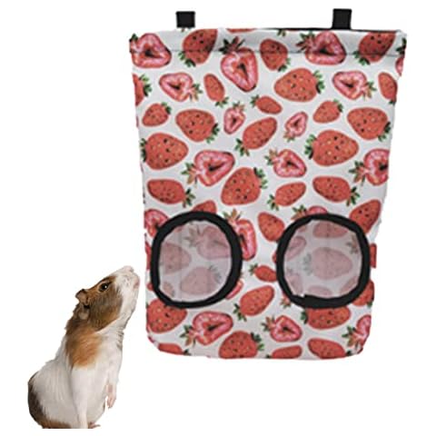 MQDLF Hay Feeder Bags - Animal Feeder Pouch with Avocado Strawberry Graffiti - 2-Piece Hooks Pockets for Bunny, Hamster, Guinea Pigs Cover