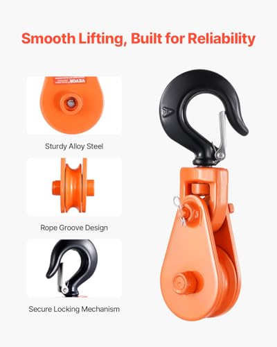 VEVOR 2 Ton Snatch Block with Swivel Hook, 3\" Sheave 3/8\" Inch Wire Rope, Heavy Duty Snatch Block Pulley 4400 lbs for Towing and Recovery Operations on Tow Truck Rollback Wrecker Car Hauler Winches