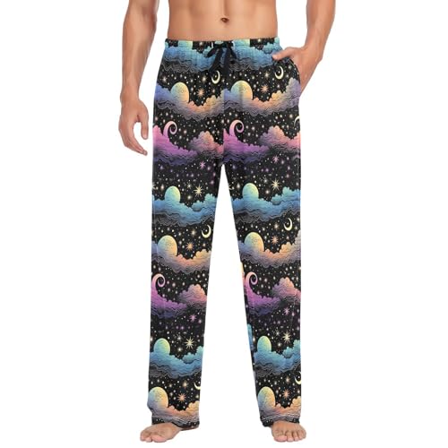 Men's Colorful Sky Pajama Pants with Pockets - Straight Fit Cotton Sleep Bottoms for Lounge & Nightwear#766