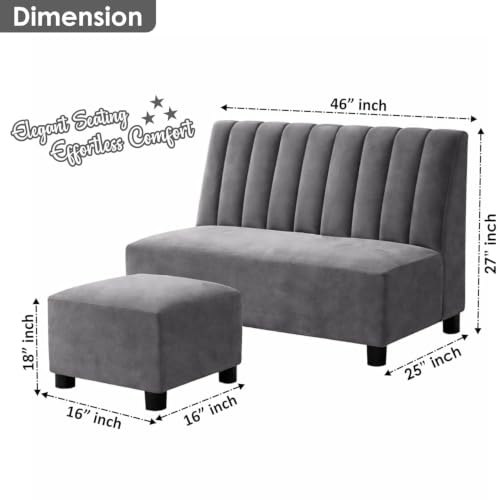 Image of Rosebell Sofa with Ottoman Combo Two Seater Sofa Set & Matching Footstool for Living Room Office & Guest Room - Grey