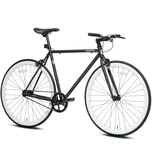 AVASTA Single-Speed Fixed Gear Urban Commuter Bike for Women and Men, Lightweight Unisex Fixie Bike, Flat Handlebar Flip Flop Hub City Road Bicycle, 50 Black & White