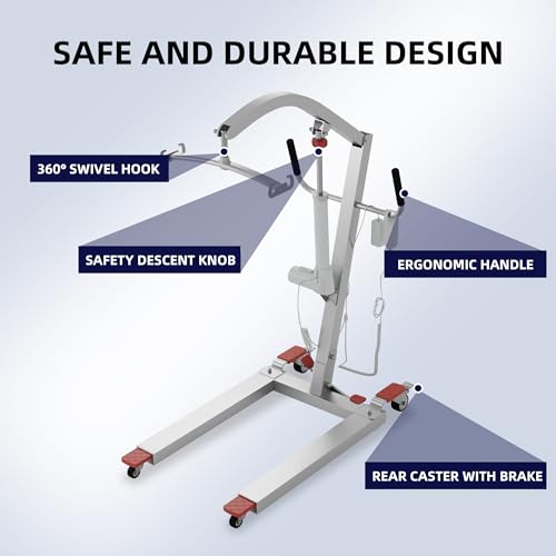 Electric Patient Lift w/High Strength Sling 400lbs Capacity Transfer Lift for Full/Partial Paralysis Patients 8000N Powerful Motor Electric Lift for Home & Hospital