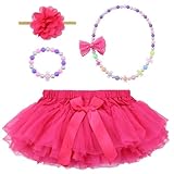 Dizila Baby Girl Multilayered Fluffy Tutu Skirt with Diaper Cover Tutu Dress with Nylon Flower Headband for Newborns Infants Toddlers (US, Age, 0 Months, 3 Months, Hot Pink)