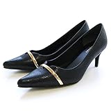 [アミアミ] パンプス 6センチヒール レディース メタルラインポインテッドトゥ 歩きやすい 美脚 KH7925 (LL(24.5cm), ブラック型押し)