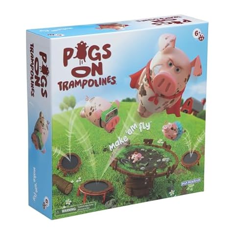 PlayMonster Pigs on Trampolines Board Games – Family Game, Kids Games, Multi-Player, Board Games for Family Night, Preschool Toys, Hand-Eye-Coordination Game, The Muddiest Pig Wins The Game, Ages 6+ Cover