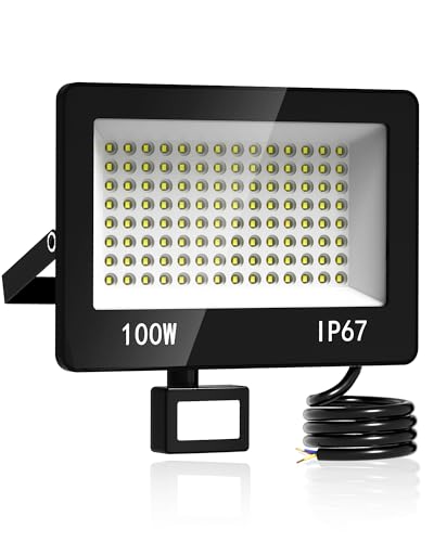HAPYLUMI Projecteur LED Extérieur avec Détecteur - 100W 10000LM Spot Exterieur Detecteur de Mouvement Blanc Froid 6500K, IP67 Étanche Lampe pour Garage...