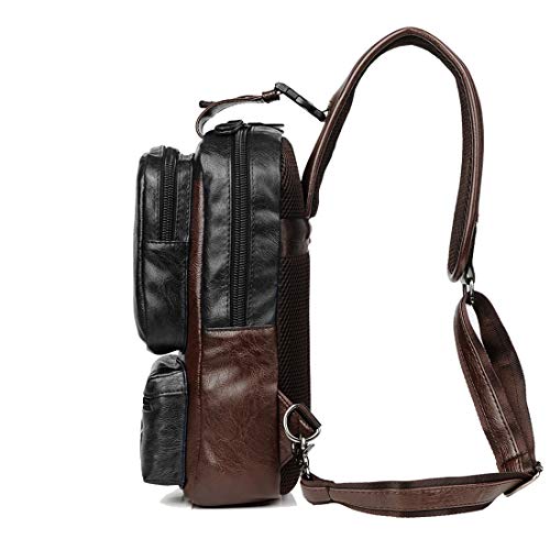 Men Vintage PU Leather CrossBody Sling Bag Large Capacity Backpack USB Charge (black)