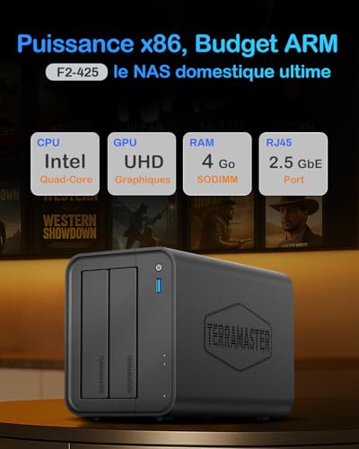 TERRAMASTER F2-425 NAS 2 Baies, CPU Intel x86 quadricœur, 4 Go de RAM – vue 2