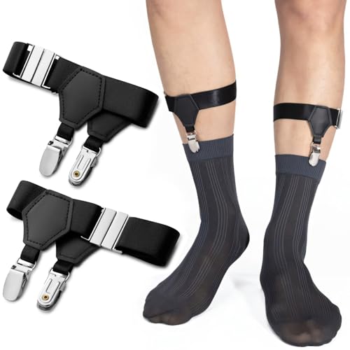 STAY GENT 1 Paire Bretelles pour Homme Réglable Elastique avec Chaussette Jarretiere Antidérapant Clips Porte Jaretelles Femme pour Affaires, Mariage
