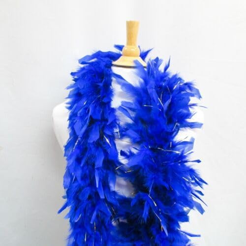Heavy Weight Chandelle Feather Boa 72in Long for Costumes Theatre Blue with Tinsel Fabric