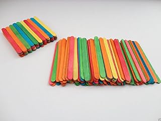a2bsales 50 x Coloured Wooden Lollipop Ice Lolly Sticks Kids Children Arts Craft Models