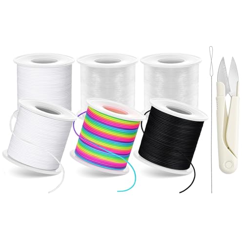 8pcs Elastic String Bracelet Making Kit Stretchy Bracelet String (786 ft Total) 6 Rolls 1mm Stretch Cord with Scissors & 0.6mm Needle Threader for Beading and Jewelry Making.