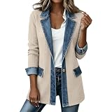 Pullover & Strickjacken Für Damen Patchwork Jeansjacke Mit Knöpfen