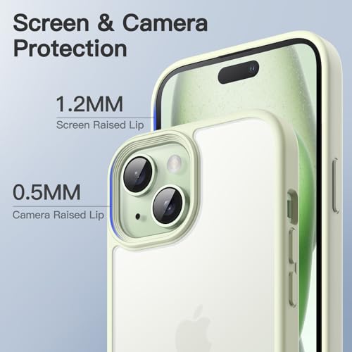 Image of JETech Matte Cover Case for iPhone 15 6.1-Inch, Shockproof Case Military Grade Drop Protection, Frosted Translucent Back Phone Cover, Anti-Fingerprint (Green)