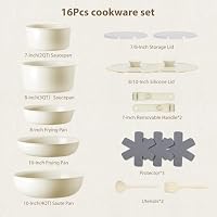 Pots and Pans Non Stick,16Pcs Ceramic Nonstick Cookware Sets, Induction Kitchen tagines Set with Removable Handle, Cooking Frying Pans & Saucepans(PFOA Free), Oven/Dishwasher/Fridge Safe, Space Saving — image 3
