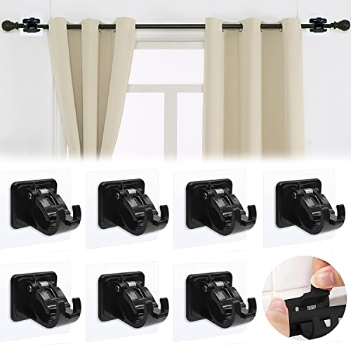 8Pcs Curtain Rod Brackets No Drilling, 3M Curtain Rod Hooks No Nail Curtain Rod Brackets, Curtain Rod Hangers No Drilling, Self Adhesive Curtain Rod Brackets Curtain Rod Holders for Home Bathroom