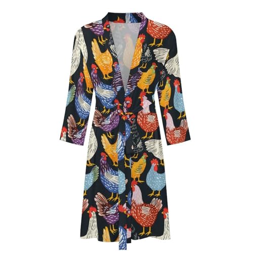 Colorful Hens Funny Men's Robe Soft Lightweight Bathrobe Long-sleeve Spa Robes4