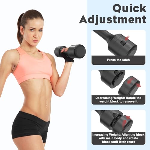 BOBAZREN Adjustable Dumbbell Set of 2, 11Lb/Pair Weights Dumbbells for Women, Each 2.2lb, 3.3lb, 4.4lb, 5.5lb Hand Weights Set for Home Gym Fitness Training (Black)