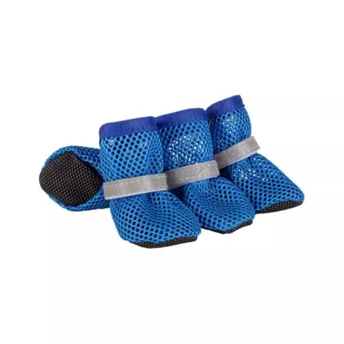 犬 靴 メッシュ 夏 犬 足カバー 通気性 滑り止め 脱げない 小型犬 中型犬 肉球保護 軽量 お散歩 室内用 アウトドア用 傷防止 すべり 止め 足元の汚れ 足舐め防止 反射マジックテープ 軽量通気 メッシュ お 4個入り アペット用 (ブルー(4個入り