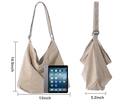 Image of 2026 Corduroy Tote Bag with Zipper Large Casual Handbags Shoulder Purse for Women