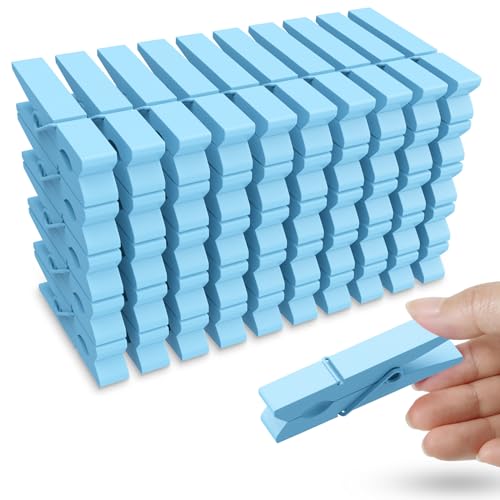 50PCS Blue Wooden Clothespins 2.9 Inch Color Clothes Pins for Pictures