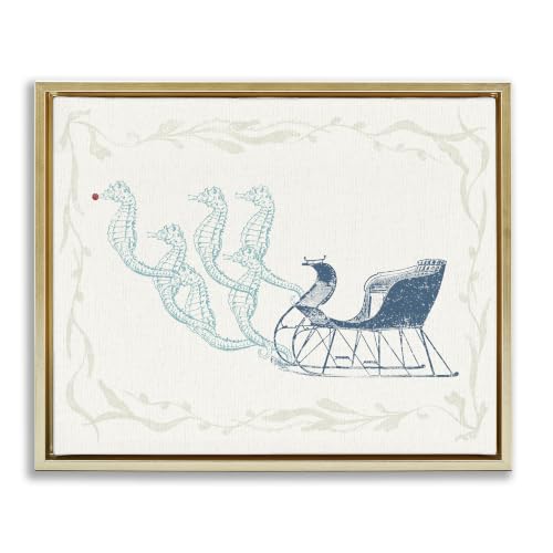 Seahorse Santa Sled Nautical, 25 x 31 Inch Canvas in Floater Frame