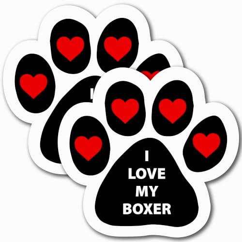Image of I Love My Boxer Pawprint Car Magnet 5 Inch 2 Pack, Dog Lover Gift | Heavy duty magnetic decal for car, truck, SUV or fridge, full color UV printed