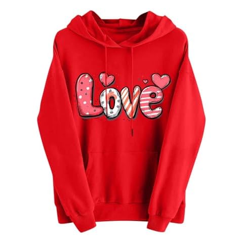BXINGOHAI Valentines Hoodie for Women Love Heart Cute Graphic Valentines Day Sweatshirts Long Sleeve Shirts Crewneck Tops Cover