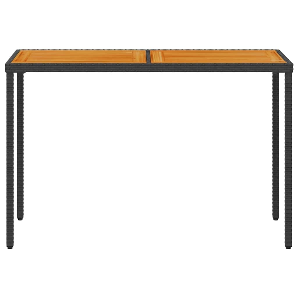 Mesa de jardín con tablero de madera de acacia, 115 x 54 x 74 cm, material de ratán de polietileno, marco de acero recubierto de polvo, ideal para terraza, balcón, patio, exterior