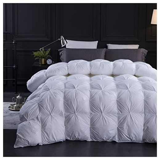 Pinch Pleat Goose Down Comforter Queen Size Duvet Insert 750+ Fill Power 100% Cotton Fabric Hypo-allergenic Down Proof with 8 Tabs