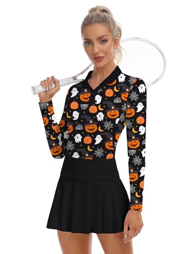 Image of Soneven Womens Golf Shirts Moisture Wicking V Neck Long Sleeve Polo Shirts Collared Tops