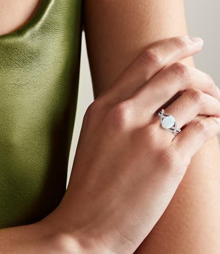 White Opal Rings for Women Oval 925 Sterling Silver Engagement Ring for Wedding Promise Oval October Birthstones Jewelry for Wife Size 5 to 132
