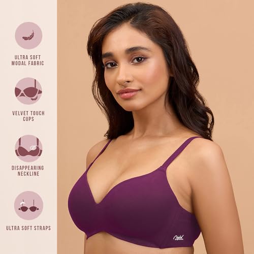 Image of Nykd (NYB013) Ultra Soft Modal Fabric Lightly Padded & Non Wired Tshirt Bra for Women | Seamless Neckline with Comfortable, Soft & Non Slip Shoulder Strap