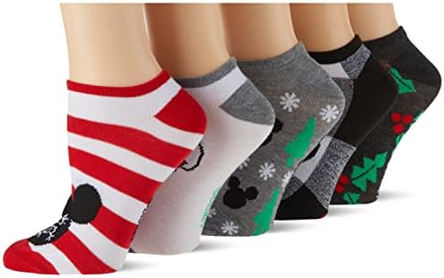 Disney Women's Mickey Mouse 5 Pack No Show Socks, Holiday Black Assorted, Fits Sock Size 9-11 Fits Shoe Size 4-10.5