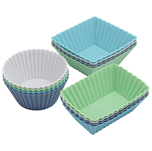 Image of 12-Pack Silicone Cupcake Liners, Reusable Muffin Cups – Round, Square & Rectangle Baking Cups, Non-Stick, Easy to Clean, Bento Box Accessories, Lunch Box Dividers for Kids