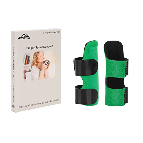 supregear Soporte para Férula de Dedo, 2 Unidades Ajustable Reutilizable Desencadenar Férula para Dedo Tirante de Dedo con Barra de Aluminio Extraíble para Indice/Medio/Anular/Dedo Meñique, Verde