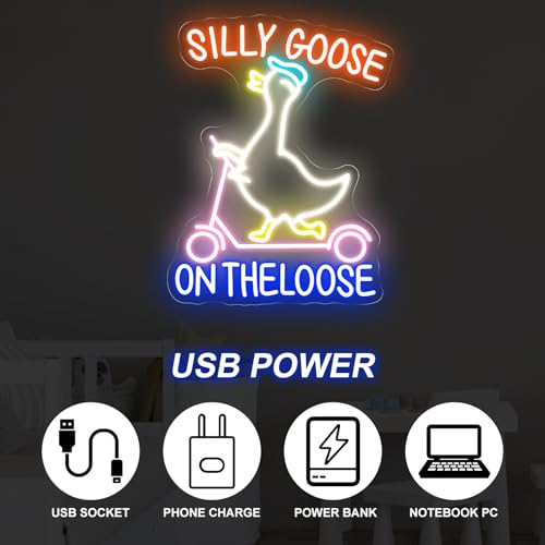Image of Silly Goose on the Loose Neon Sign, Funny Duck Goose LED Light, Bedroom Wall Decor, Silly Duck Decoration, 16.9 inchx13.2 inch