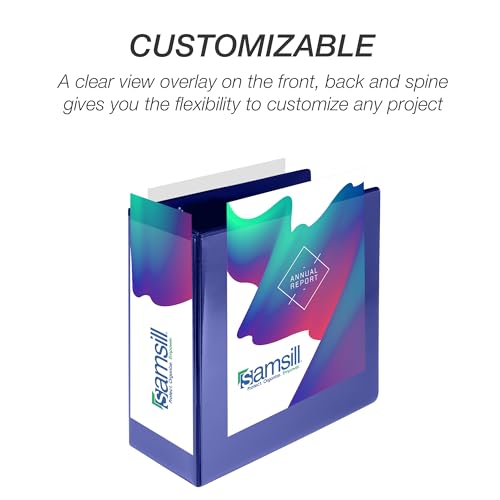 Image of Samsill Durable 5 Inch 3 Ring Binder, D Ring Binder, Customizable Clear View, Blue, Holds 1070 Pages