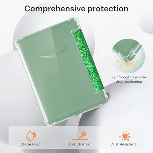 Image of CoBak Case for 6 inch Kindle 11th Gen (2024 and 2022 Release) - Ultra Slim Transparent Clear TPU Back Shell Protective Cover with Auto Wake /Sleep for Kindle 11th Generation 2024 Release, Glitter DGreen