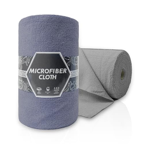 RoadLoo Paño de Limpieza, 2 Rollos Paño de Limpieza de Microfibra Trapos Reutilizables y Sin Pelusas Paños de Cocina Súper Suaves De Primera Calidad Sin Rayas Lavable para Coche y Hogar Gris|Azul