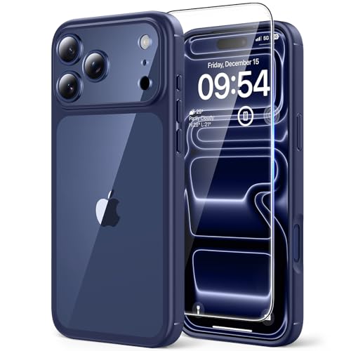 Image of TAURI for iPhone 17 Pro Case, with Screen Protector, Blue | Full Camera Protection, Anti-Yellowing Military-Grade Protection Shockproof Slim Phone Case for iPhone 17 Pro