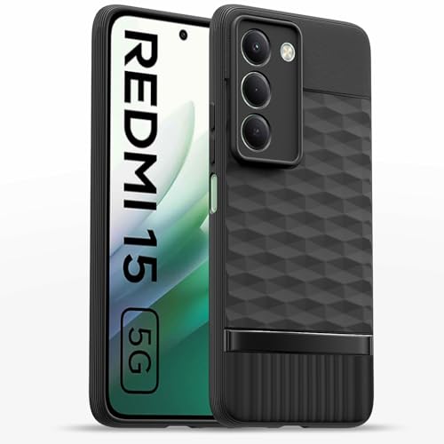 Image of Pikkme Back Cover for Redmi 15 5G Camera Protection 3D Hexa Cube Design Silicone Protective Bumper Case (Black)