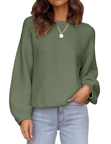 Image of ZESICA Women's Crew Neck Long Lantern Sleeve Fall 2026 Casual Loose Ribbed Knit Solid Soft Pullover Sweater Tops