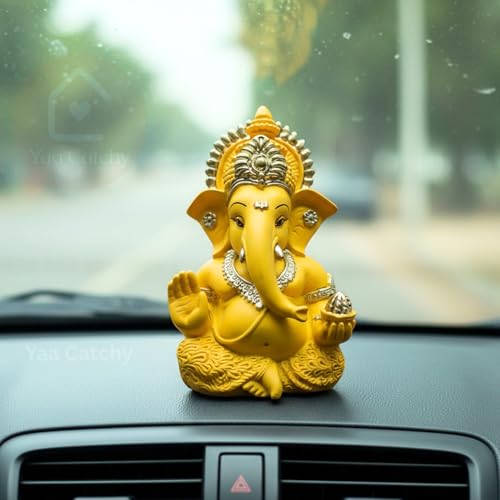 Image of Mango Yellow Ganesha Idol Car Dashboard Idol Ganesha Murti Ganpati Idol for Home Decor Pooja Lord Ganesh Statue Gift for Office Desk Pooja Room (Ganesha Yellow & Gold)